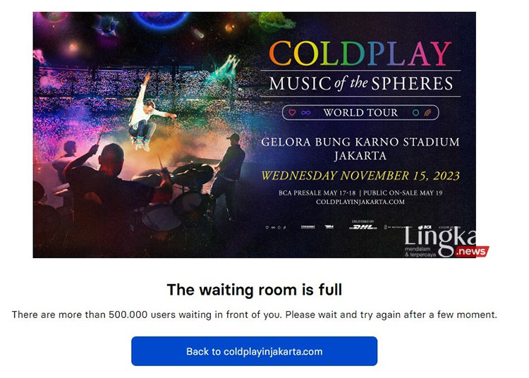 Belum Sampai 10 menit 500.000 Pengguna Antri Tiket Coldplay